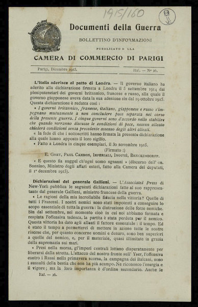 Documenti della guerra : bollettino d'informazioni pubblicato dalla Camera di commercio di Parigi